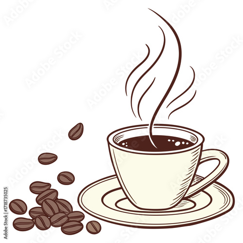 Coffee Cup with Pile of Falling Beans saucer