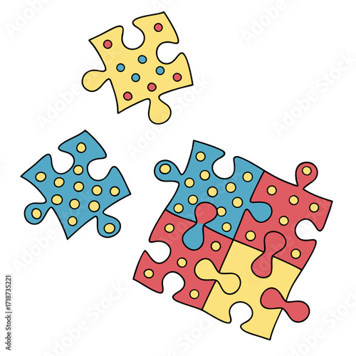 Colorful Puzzle Pieces with Dots on White Background