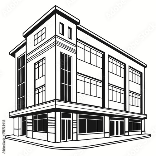 Corner Building with Multiple Floors and Windows architecture