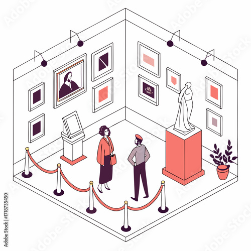 Couple viewing art in a museum gallery exhibition display