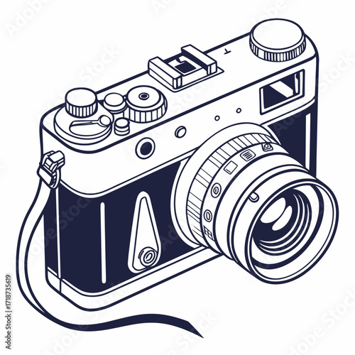 Dark Blue Vintage Camera Illustration retro photography