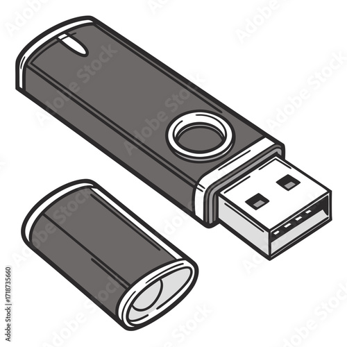 Dark gray USB flash drive with cap and silver trim