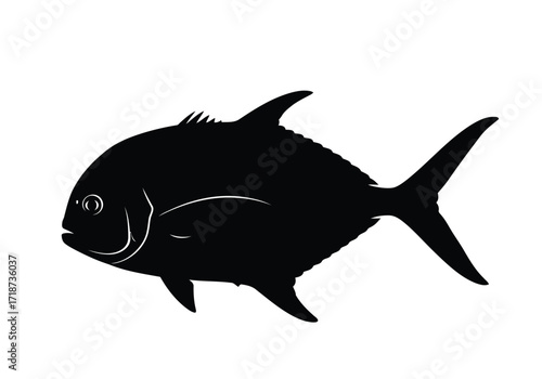 Vector illustration of illustration of black silhouette of a fish with fins and tail