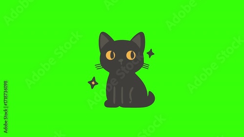 Black Halloween Cats Icon Animation with green screen background for Animated Cards, Festival Branding, Motion Graphics, YouTube Intro and Mobile UI Stickers