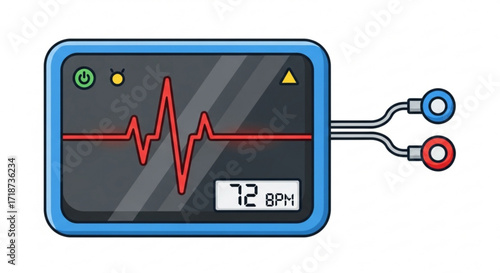 Heart rate monitor medical device showing ekg heartbeat pulse rate bpm in hospital emergency room setting