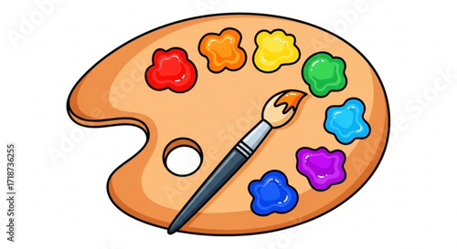 Art paint palette with paintbrush and colorful paints for painting lessons and art class projects design
