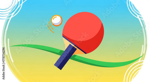 Table tennis ping pong sport illustration with paddle and ball for recreation and competition design asset