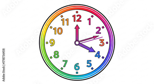 Learn to tell time colorful rainbow clock face showing four o clock educational resource for kids and adults
