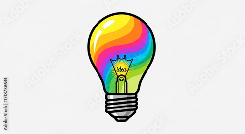 Creative idea lightbulb illustration with rainbow colors for innovation and inspiration concept art design