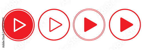 Play button icon set. Start audio or video action symbol. Video player concept . Red Play button Icon. Elements for video player. Pause, click or record button. Video player icon in red color Design.