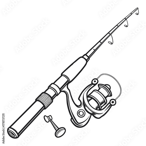 Fishing rod and reel with detached handle on white