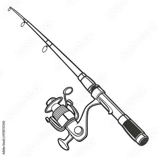 Fishing Rod and Spinning Reel Line Drawing fishing reel