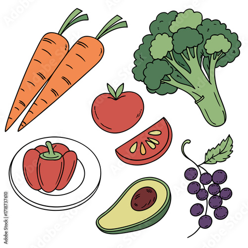 Fresh Vegetables And Fruits With Grapes broccoli carrot