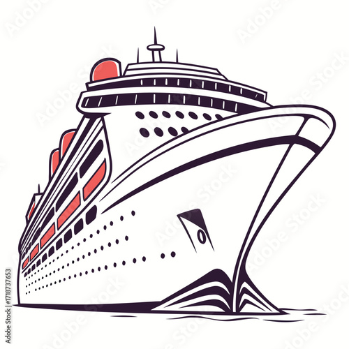 Front View of a White Cruise Ship with Red Accents