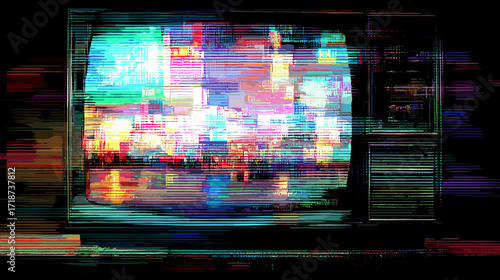 Glitch art of a vintage television displaying distorted colorful visuals  