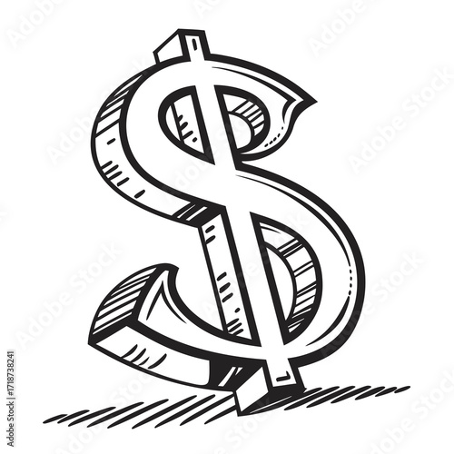 Hand drawn dollar sign with shading and lines money