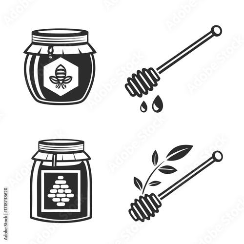 Honey Jar and Honey Dipper Illustrations illustration