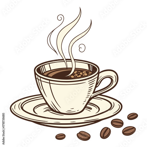 Hot Coffee Cup With Steam and Beans illustration
