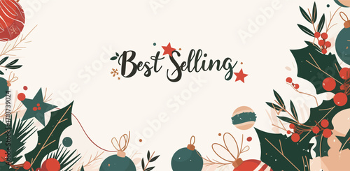 Beautiful holiday decorations surround the words best selling, creating a festive scene perfect for enhancing any home during the winter season.