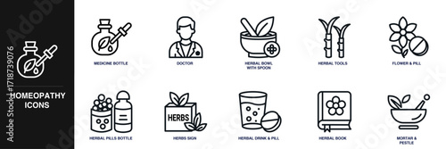Homeopathy Line Icon Set