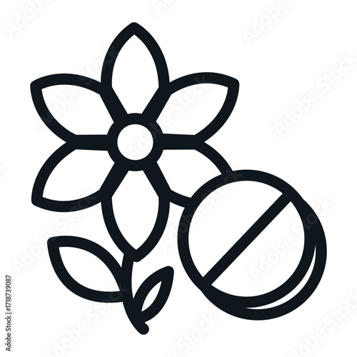 Flower and Pill Line Icon of Homeopathy Icon Set