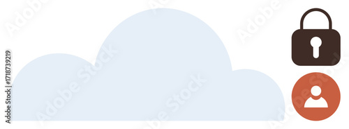 Blue cloud with a padlock and user icon emphasizes secure cloud storage, user access control, and privacy. Ideal for technology, cybersecurity, data protection, authentication, IT services, storage