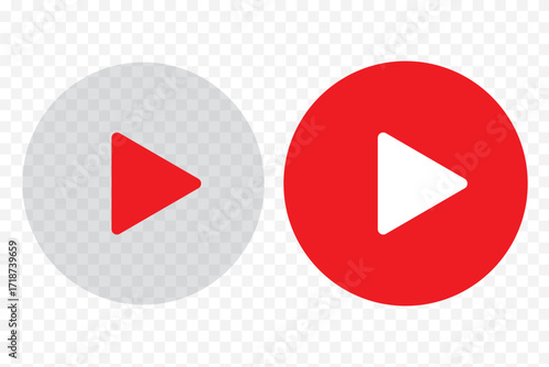 Play button icon set. Start audio or video action symbol. Video player concept . Red Play button Icon. Elements for video player. Pause, click or record button. Video player icon in red color Design.