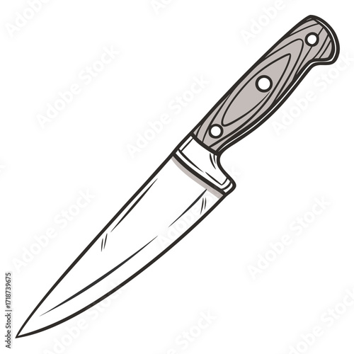 Kitchen Knife With Wooden Handle On White Background