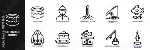 Ice Fishing Line Icon Set