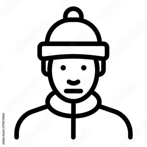 Ice Fisher (Person) Line Icon of Ice Fishing Icon Set