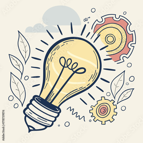 Light bulb with gears and leaves, symbolizing innovation