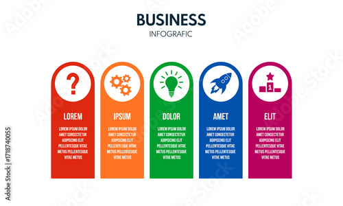 5 steps round arrows, barchart diagram inforgaphic, report or presentation vector template, business process illustration