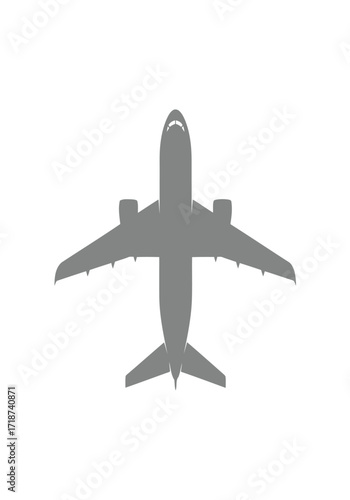 Vector illustration of illustration of gray silhouette of a modern passenger airplane