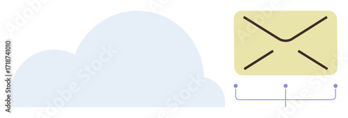 Light blue cloud and yellow envelope connected by minimal lines. Ideal for cloud computing, email, data transfer, digital communication, online storage, information sharing, simple flat metaphor