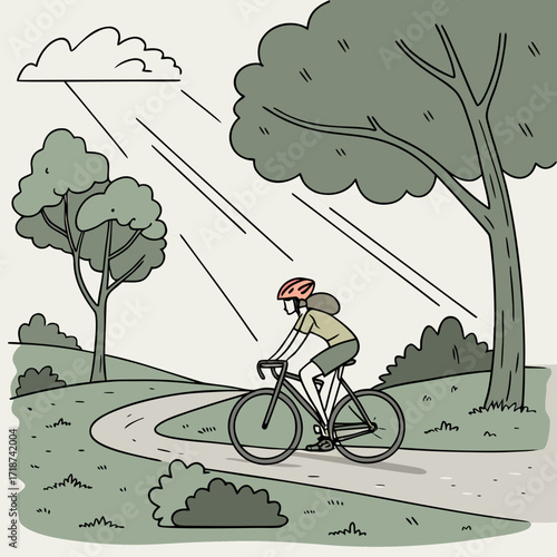 Person riding a bicycle in a park with sun rays cycling