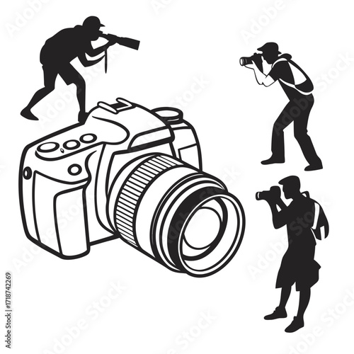 Photographers Silhouettes Around ADSLR Camera photography