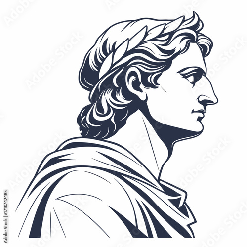 Profile of a Roman Emperor Bust with Laurel Wreath