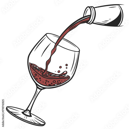 Red Wine Pouring into a Splashing Glass bottle