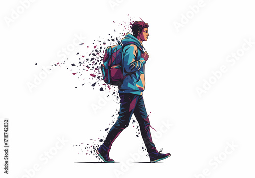 Dynamic Walking Figure with Abstract Backpack.