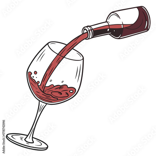 Red wine splashing into a wine glass from a bottle