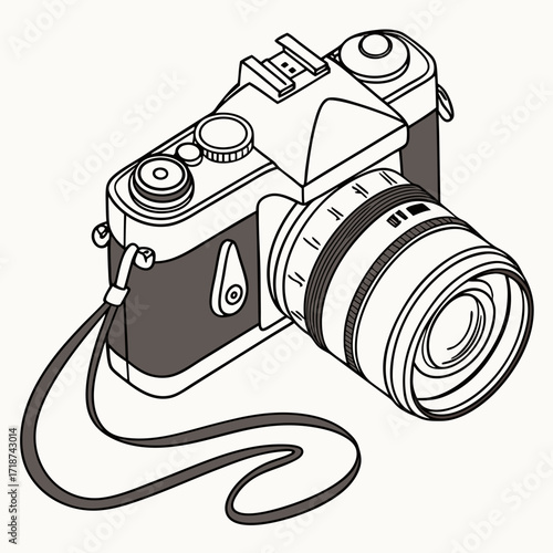 Retro film camera with a neck strap illustration vintage camera