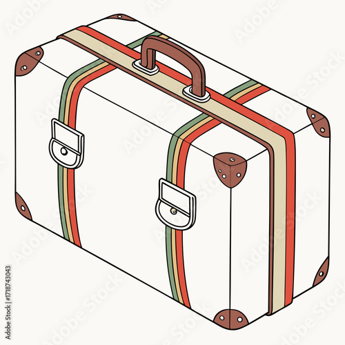 Retro suitcase with colorful stripes and leather accents