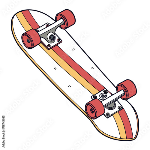 Retro style skateboard with red and yellow stripes