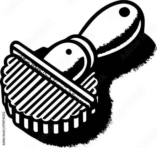 Illustration of a black and white pastry cutter with a handle and fluted wheel design on a white background