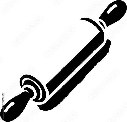 Illustration of a black rolling pin with handles on each side for baking and cooking purposes in kitchen