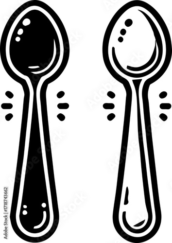 Illustration featuring two spoons with varying fill patterns side by side in a simple black and white style
