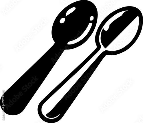 Illustration depicting two spoons positioned diagonally against a white background in a simple black design