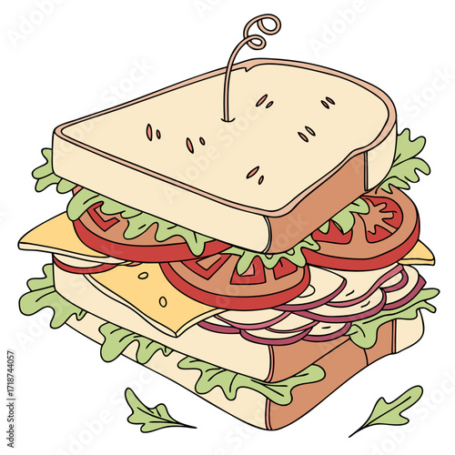 Stacked Club Sandwich with Lettuce Tomato and Cheese