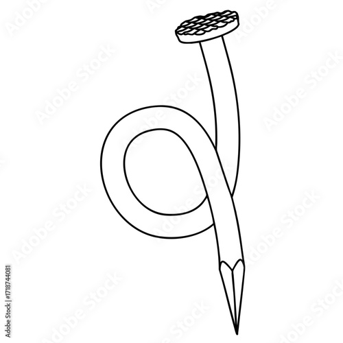 Outline for Coloring of Nail Stainless Steel and Iron Pins. Construction and Wooden Work Equipment. Vector Illustration.