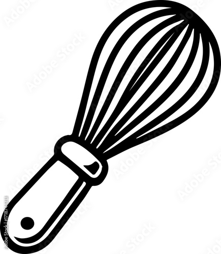 Illustration of a kitchen whisk with multiple loops and a handle on a white background design style